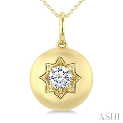 5/8 Ctw Circle Round Cut Diamond Fashion Dome Pendant With Chain in 14K Yellow Gold