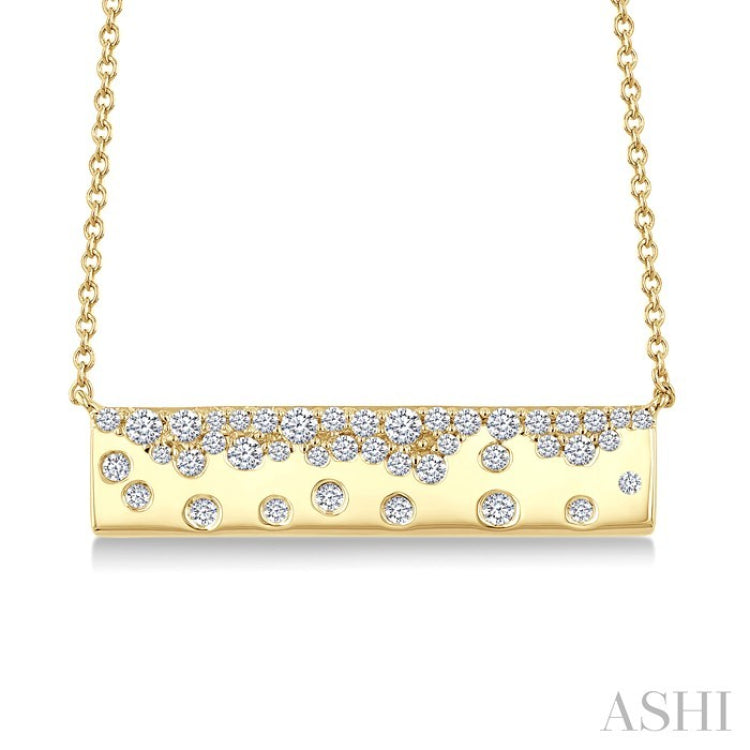 1/3 Ctw Round cut Diamond Horizontal Mosaic Bar Necklace in 10K Yellow Gold