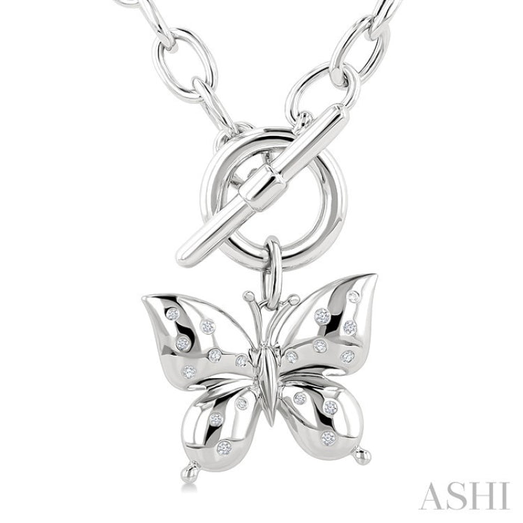 1/10 Ctw Round Cut Diamond Butterfly Mosaic Fashion Toggle Necklace in Sterling Silver