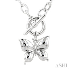 1/10 Ctw Round Cut Diamond Butterfly Mosaic Fashion Toggle Necklace in Sterling Silver