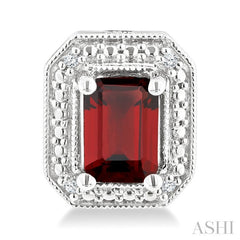 6X4 MM Octagon Shape Garnet and 1/50 Ctw Round Cut Diamond Semi-Precious Earrings in Sterling Silver