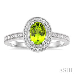 7X5 MM Oval Shape Peridot and 1/50 Ctw Round Cut Diamond Semi-Precious Ring in Sterling Silver