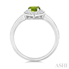 7X5 MM Oval Shape Peridot and 1/50 Ctw Round Cut Diamond Semi-Precious Ring in Sterling Silver