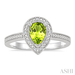 7X5 MM Pear Shape Peridot and 1/50 Ctw Round Cut Diamond Semi-Precious Ring in Sterling Silver