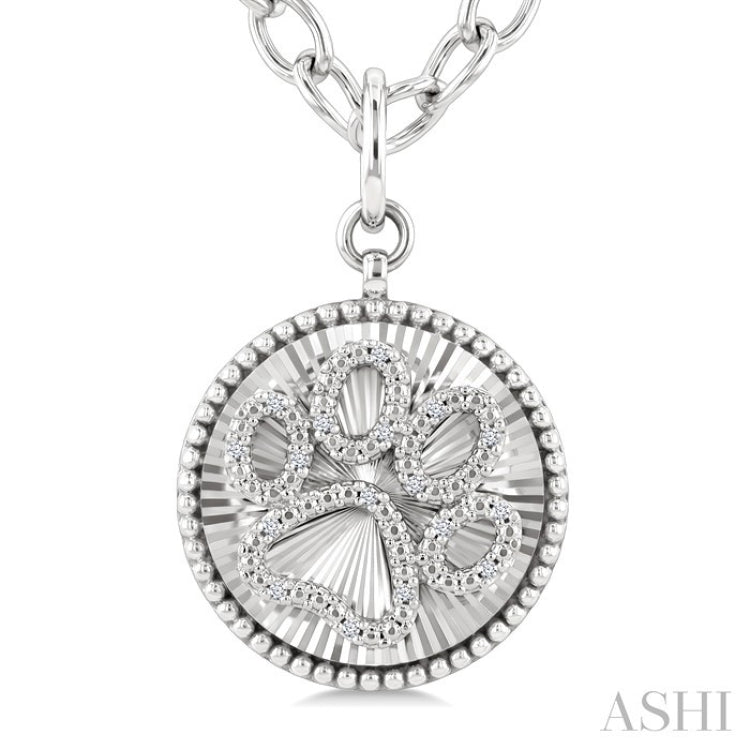 1/10 Ctw Dog Paw Round Cut Diamond Pirouette Round Fluted Medallion Fashion Pendant With Chain in Sterling Silver