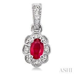 5x3 MM Oval Cut Ruby and 1/20 Ctw Round Cut Diamond Earrings in Sterling Silver