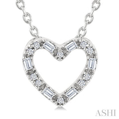 1/10 Ctw Baguette and Round Cut Diamond Heart Shape Fashion Pendant With Chain in 10K White Gold