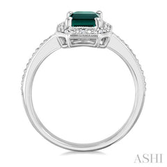 7X5 MM Octagon Shape Lab-Created Emerald and 1/50 Ctw Round Cut Diamond Precious Ring in Sterling Silver