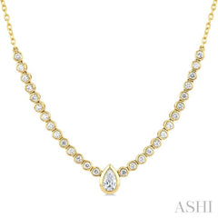 1/2 Ctw Halfway Bezel Set Pear and Round Cut Diamond Necklace in 14K Yellow Gold