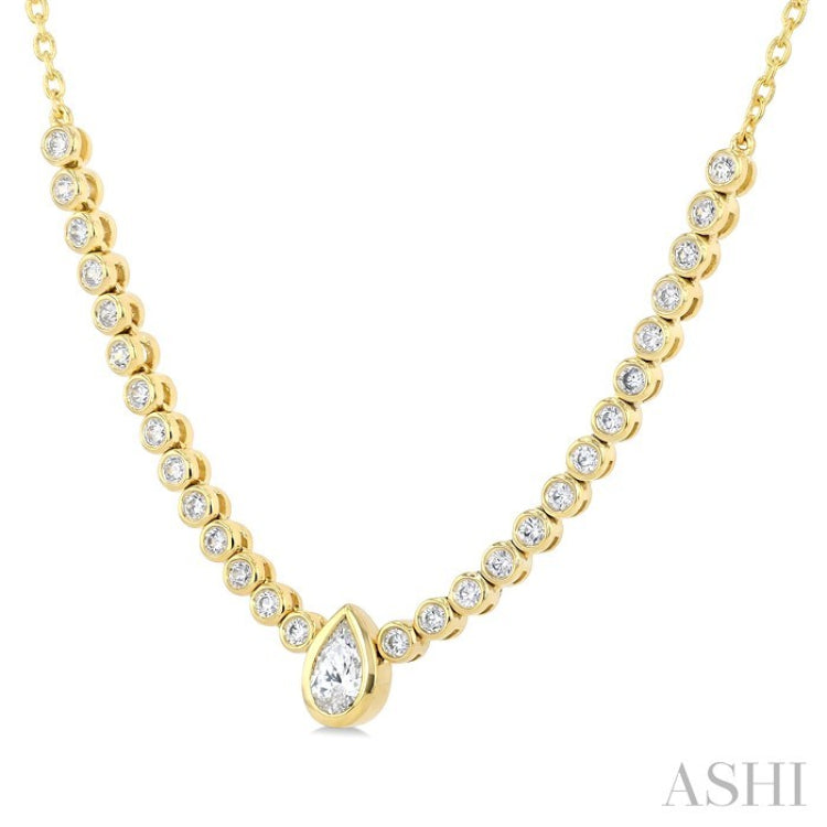 1/2 Ctw Halfway Bezel Set Pear and Round Cut Diamond Necklace in 14K Yellow Gold