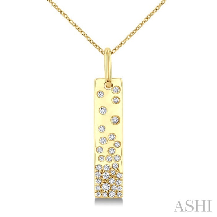 1/4 Ctw Round Cut Diamond Vertical Mosaic Bar Fashion Pendant With Chain in 10K Yellow Gold