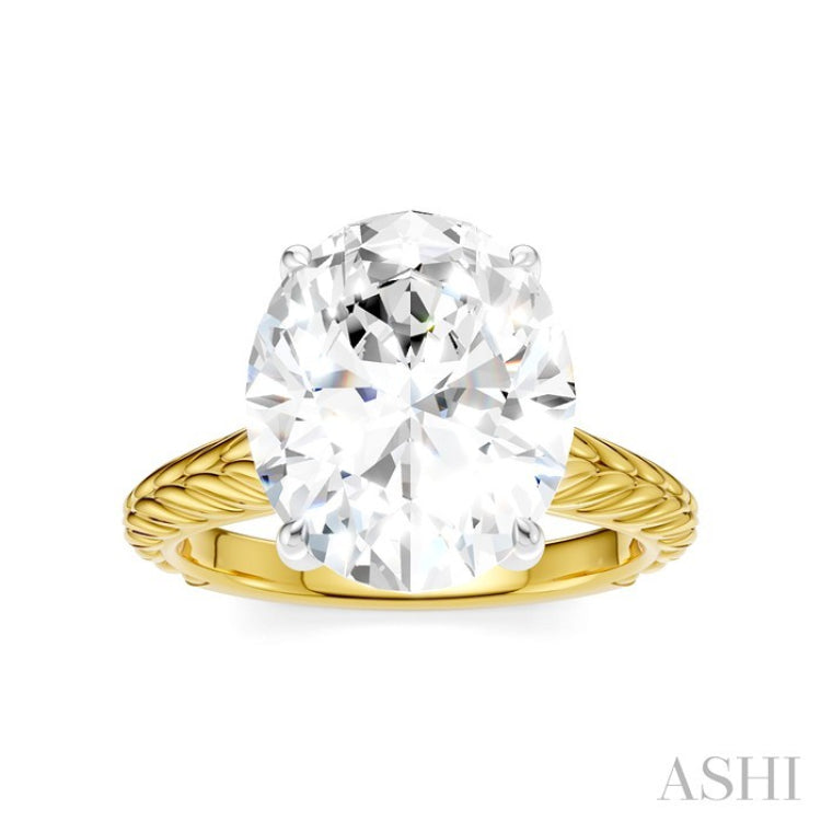 1/10 Ctw Oval Shape Round Cut Diamond Semi-Mount Engagement Ring in 14K Yellow and White Gold