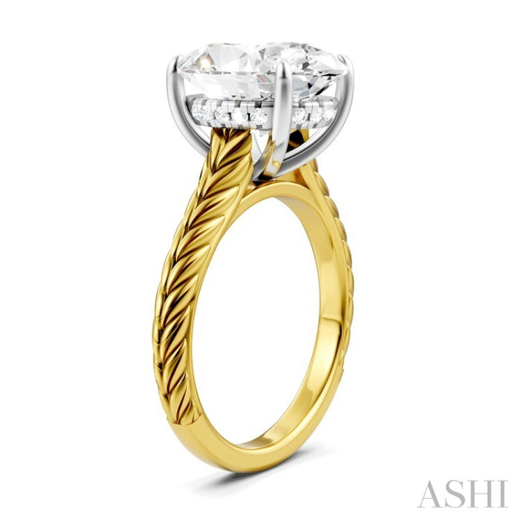 1/10 Ctw Oval Shape Round Cut Diamond Semi-Mount Engagement Ring in 14K Yellow and White Gold