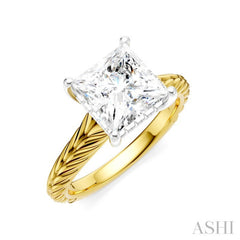 1/10 Ctw Princess Shape Round Cut Diamond Akari Wheat Shank Semi-Mount Engagement Ring in 14K Yellow and White Gold