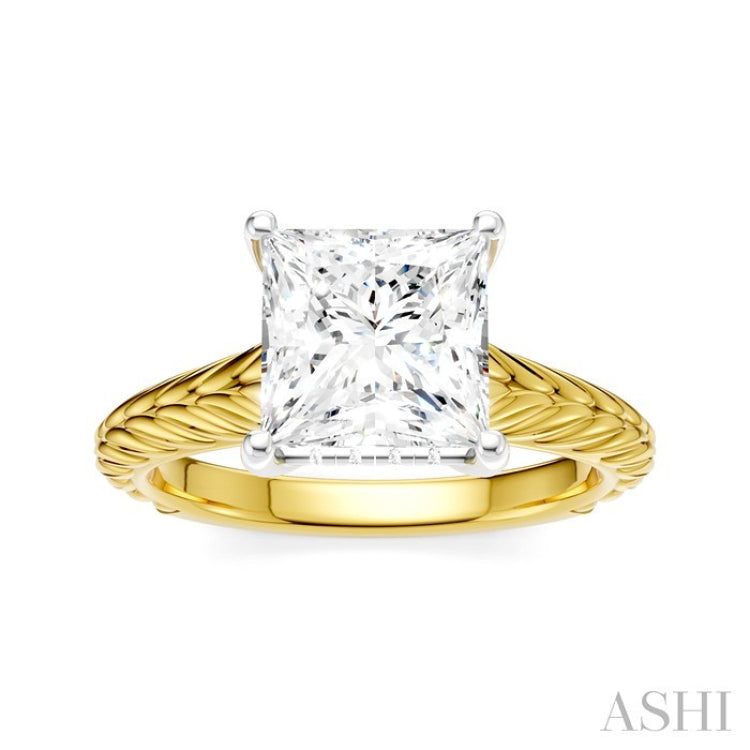 1/10 Ctw Princess Shape Round Cut Diamond Akari Wheat Shank Semi-Mount Engagement Ring in 14K Yellow and White Gold