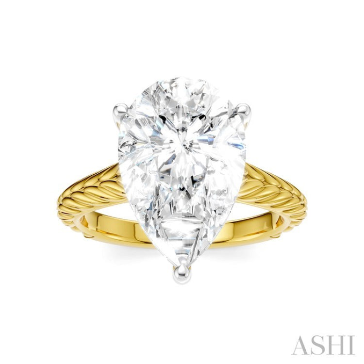 1/8 Ctw Pear Shape Round Cut Diamond Akari Wheat Shank Semi-Mount Engagement Ring in 14K Yellow and White Gold