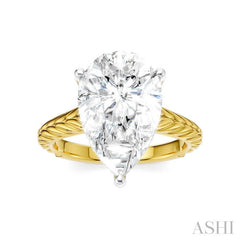 1/8 Ctw Pear Shape Round Cut Diamond Akari Wheat Shank Semi-Mount Engagement Ring in 14K Yellow and White Gold