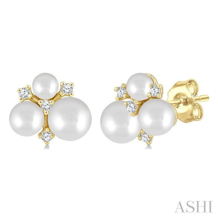 3MM, 4MM & 5MM Cultured Pearl and 1/10 Ctw Round Cut Diamond Fashion Earrings in 10K Yellow Gold