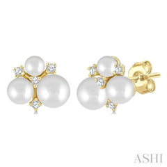 3MM, 4MM & 5MM Cultured Pearl and 1/10 Ctw Round Cut Diamond Fashion Earrings in 10K Yellow Gold