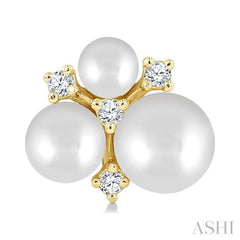3MM, 4MM & 5MM Cultured Pearl and 1/10 Ctw Round Cut Diamond Fashion Earrings in 10K Yellow Gold