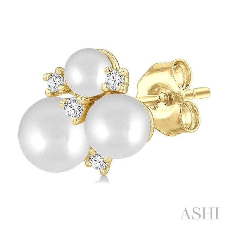 3MM, 4MM & 5MM Cultured Pearl and 1/10 Ctw Round Cut Diamond Fashion Earrings in 10K Yellow Gold