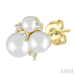 3MM, 4MM & 5MM Cultured Pearl and 1/10 Ctw Round Cut Diamond Fashion Earrings in 10K Yellow Gold