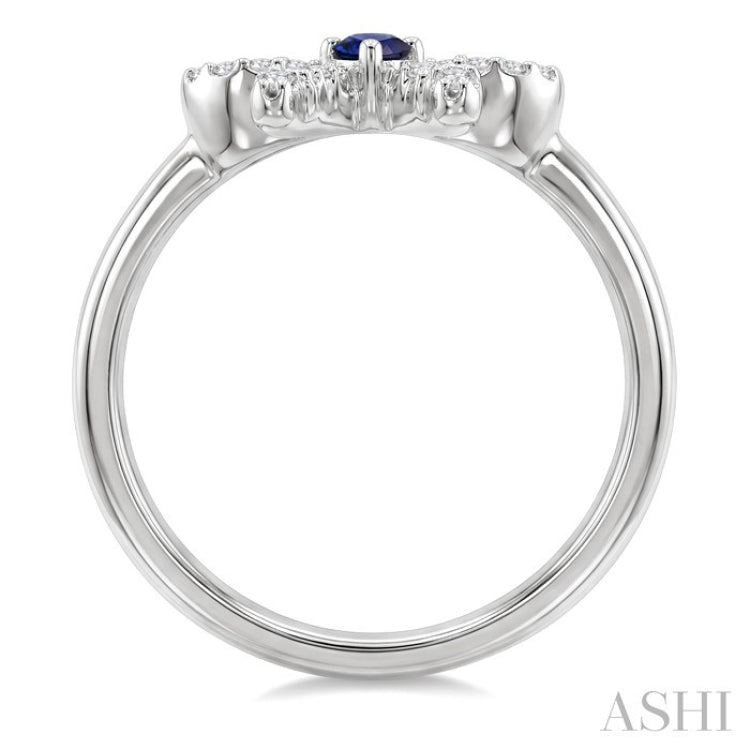 2.40 MM Round Shape Sapphire and 1/8 Ctw Round Cut Diamond Bow Petite Precious Fashion Ring in 10K White Gold