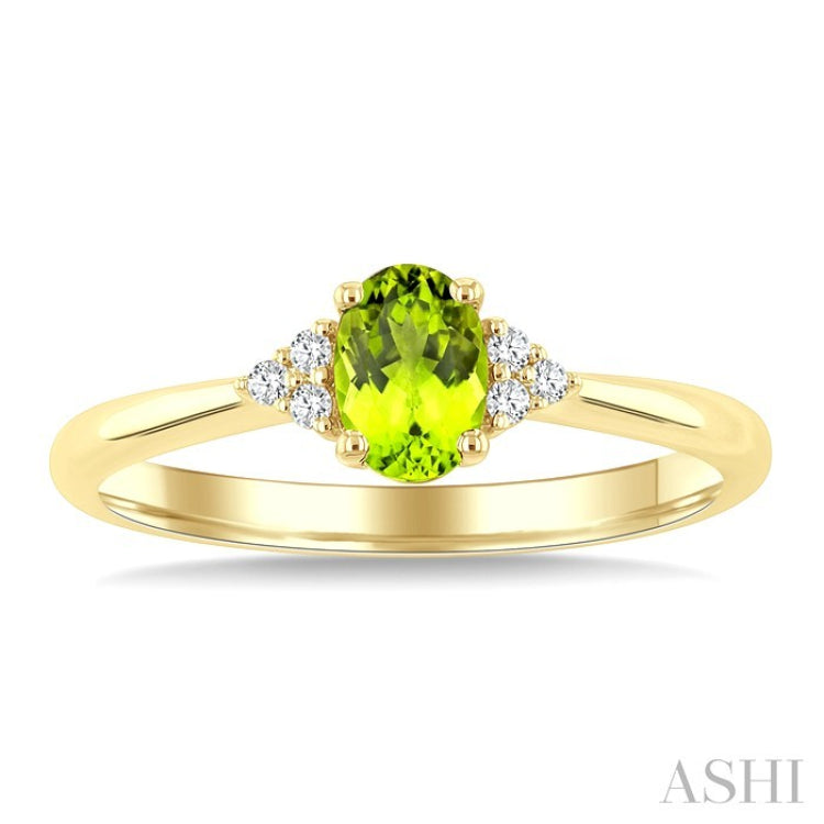 1/20 Ctw Oval Cut 6X4 MM Peridot and Round Cut Diamond semi-precious Ring in 10K Yellow Gold