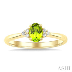1/20 Ctw Oval Cut 6X4 MM Peridot and Round Cut Diamond semi-precious Ring in 10K Yellow Gold