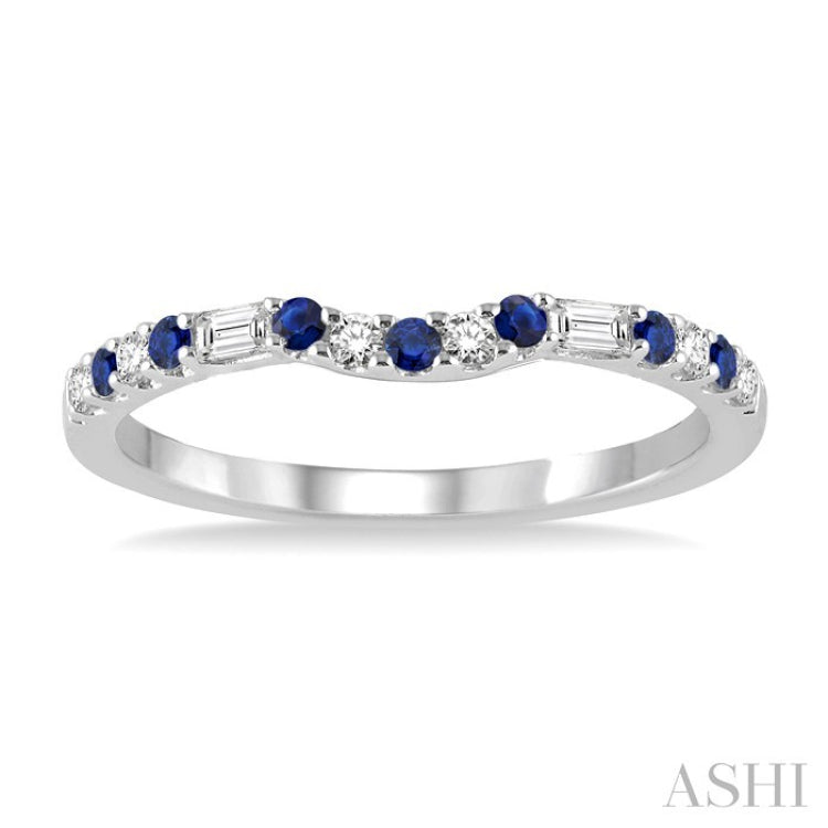 1.55 MM Round Shape Sapphire and 1/6 Ctw Baguette and Round Cut Diamond Precious Band in 14K White Gold