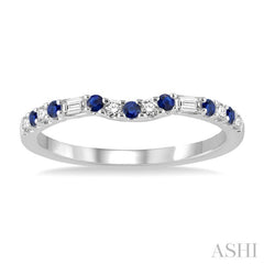 1.55 MM Round Shape Sapphire and 1/6 Ctw Baguette and Round Cut Diamond Precious Band in 14K White Gold