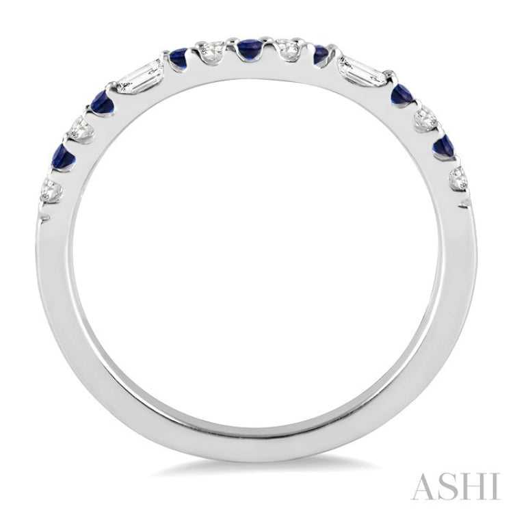1.55 MM Round Shape Sapphire and 1/6 Ctw Baguette and Round Cut Diamond Precious Band in 14K White Gold