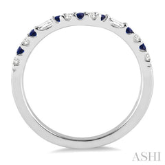 1.55 MM Round Shape Sapphire and 1/6 Ctw Baguette and Round Cut Diamond Precious Band in 14K White Gold