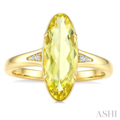 16X6 MM Evoque Gemstones Oval Shape Lemon Quartz and 1/50 Ctw Round Cut Diamond Semi-Precious Ring in 10K Yellow Gold