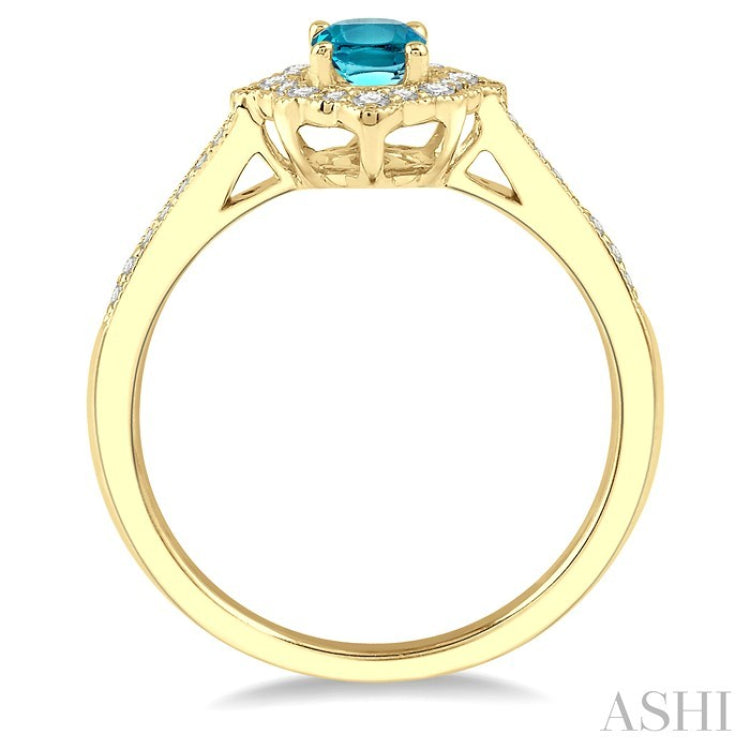 6x4 MM Oval Shape Aquamarine and 1/5 Ctw Round Cut Diamond Semi-Precious Ring in 10K Yellow Gold