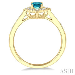 6x4 MM Oval Shape Aquamarine and 1/5 Ctw Round Cut Diamond Semi-Precious Ring in 10K Yellow Gold
