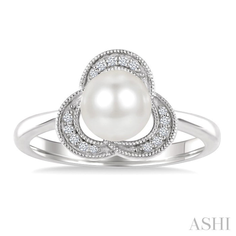 7 MM White Cultured Pearl and 1/20 Ctw Round Cut Diamond Fashion Ring in 10K White Gold