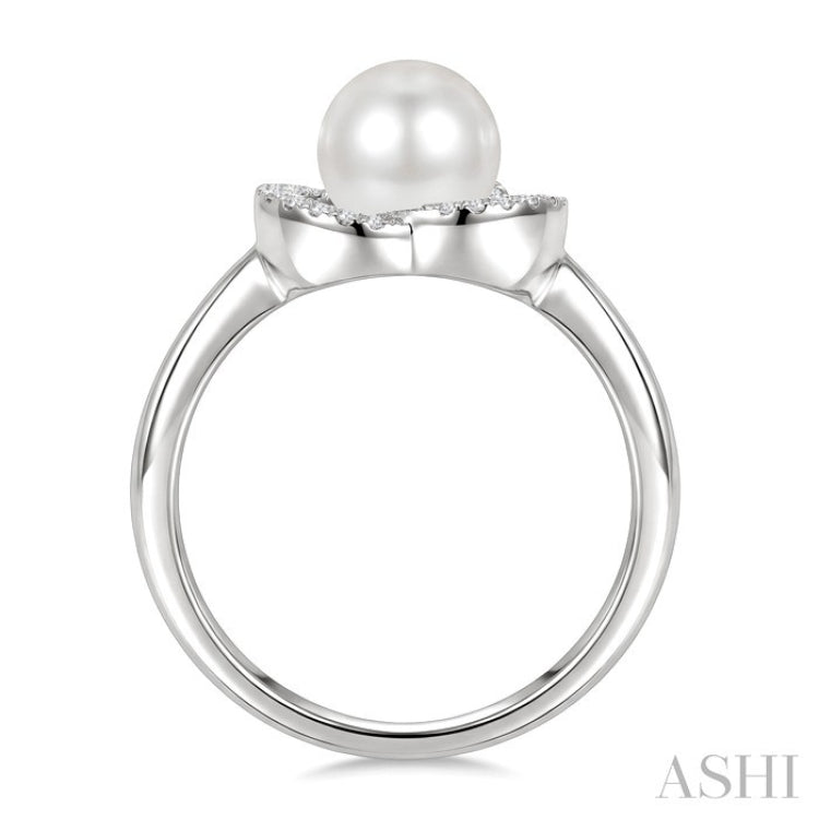 7 MM White Cultured Pearl and 1/20 Ctw Round Cut Diamond Fashion Ring in 10K White Gold