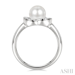 7 MM White Cultured Pearl and 1/20 Ctw Round Cut Diamond Fashion Ring in 10K White Gold