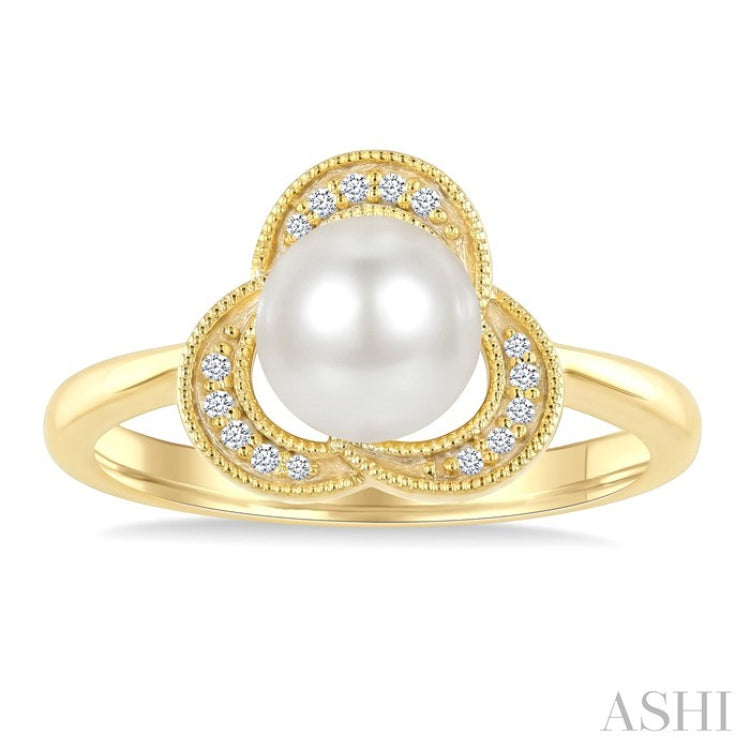 7 MM White Cultured Pearl and 1/20 Ctw Round Cut Diamond Fashion Ring in 10K Yellow Gold