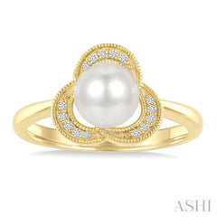 7 MM White Cultured Pearl and 1/20 Ctw Round Cut Diamond Fashion Ring in 10K Yellow Gold