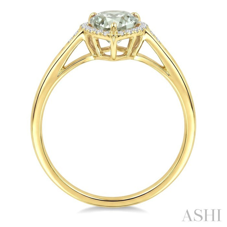 16X6 MM Evoque Gemstone Pear Shape Green Amethyst and 1/6 Ctw Round Cut Diamond Semi-Precious Ring in 10K Yellow Gold