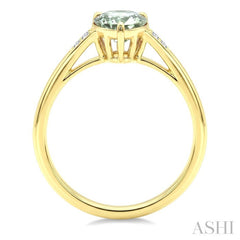 16X6 MM Evoque Gemstone Pear Shape Green Amethyst and 1/50 Ctw Round Cut Diamond Semi-Precious Ring in 10K Yellow Gold