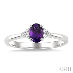 1/20 Ctw Oval Cut 6X4 MM Amethyst and Round Cut Diamond semi-precious Ring in 10K White Gold