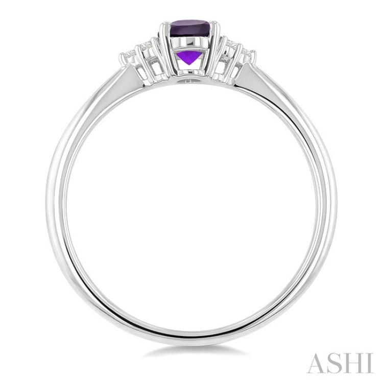 1/20 Ctw Oval Cut 6X4 MM Amethyst and Round Cut Diamond semi-precious Ring in 10K White Gold