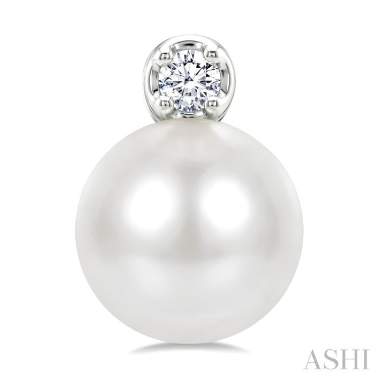 6 MM Cultured Pearl and 1/20 Ctw Round Cut Diamond Fashion Earrings in 10K White Gold