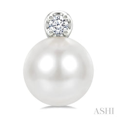6 MM Cultured Pearl and 1/20 Ctw Round Cut Diamond Fashion Earrings in 10K White Gold