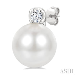 6 MM Cultured Pearl and 1/20 Ctw Round Cut Diamond Fashion Earrings in 10K White Gold