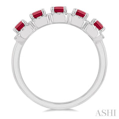 4x3 MM Emerald Shape Ruby and 1/2 Ctw Round Cut Diamond Precious Wedding Band in 14K White Gold