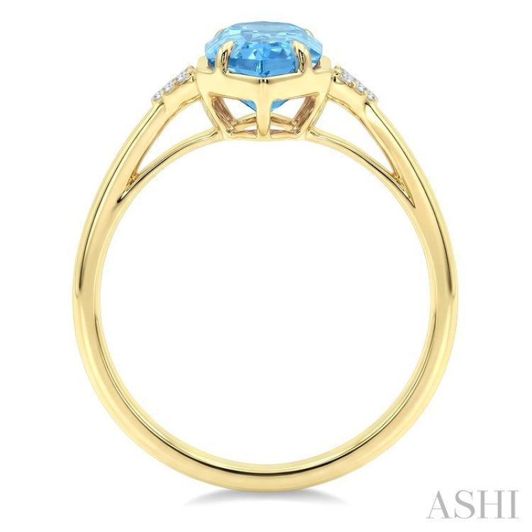 16X6 MM Evoque Gemstones Hexagon Shape Blue Topaz and 1/20 Ctw Round Cut Diamond Semi-Precious Ring in 10K Yellow Gold